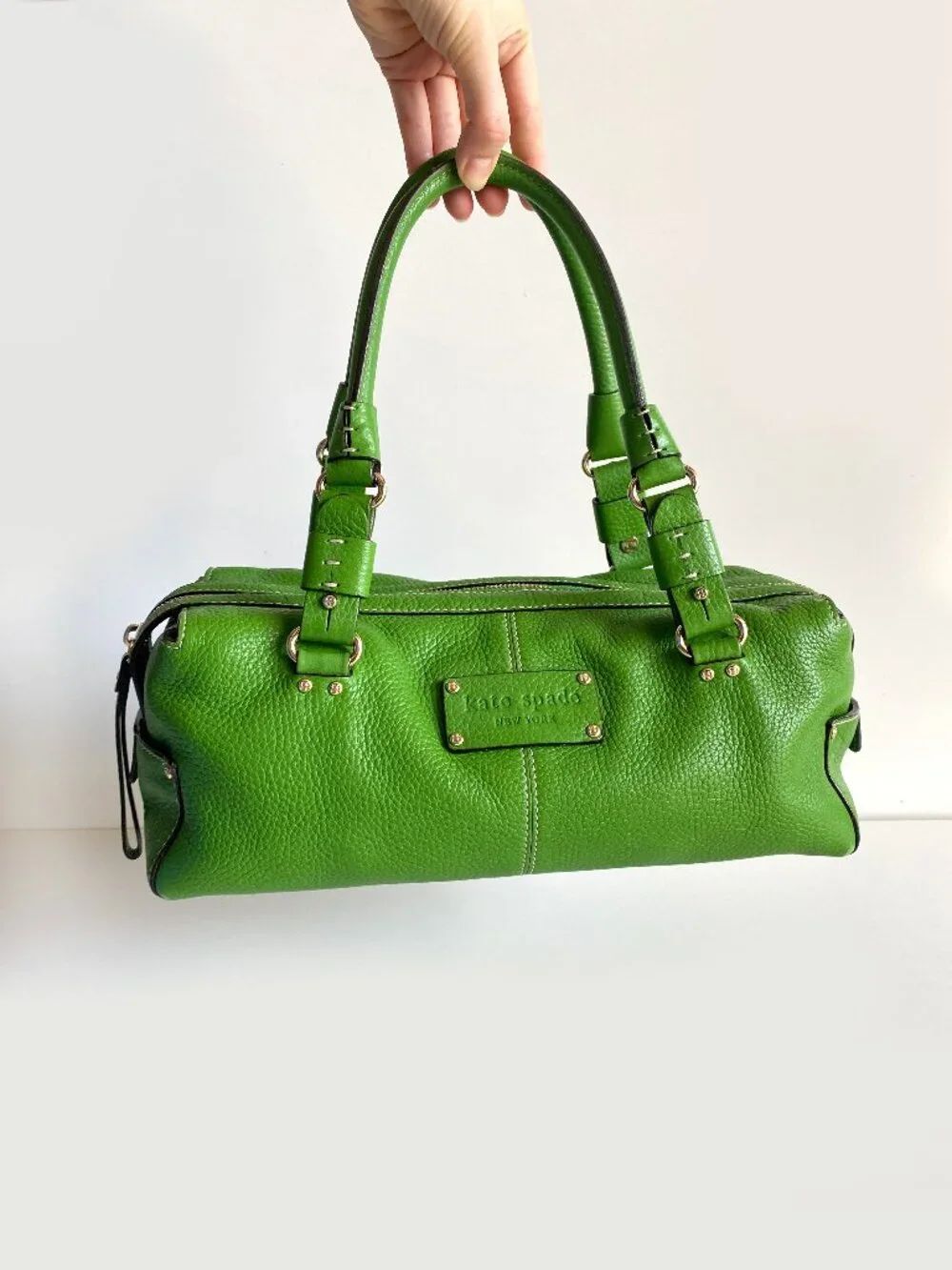 Kate Spade New York Green Leather Satchel Handbag Silver Hardware Y2K Vintage